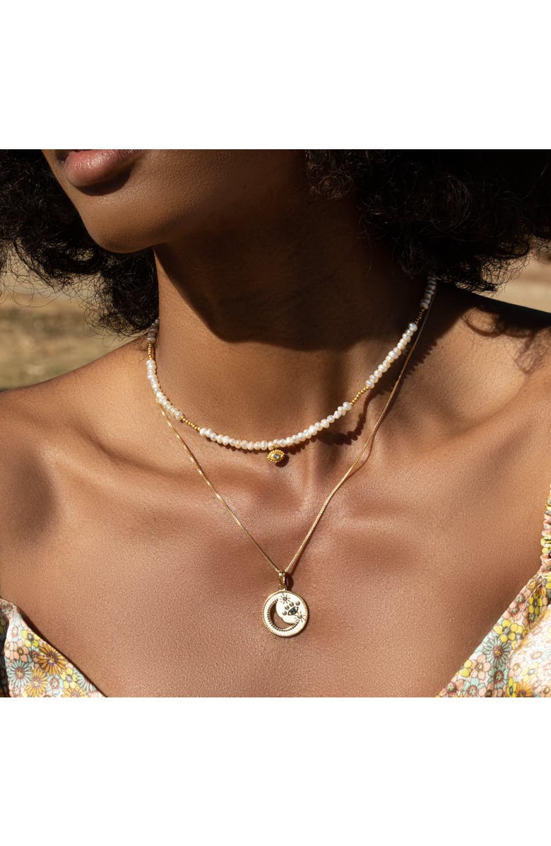 Karma and Luck Celestial Impression - White Enamel Moon & Stars Necklace, Alternate, color, 