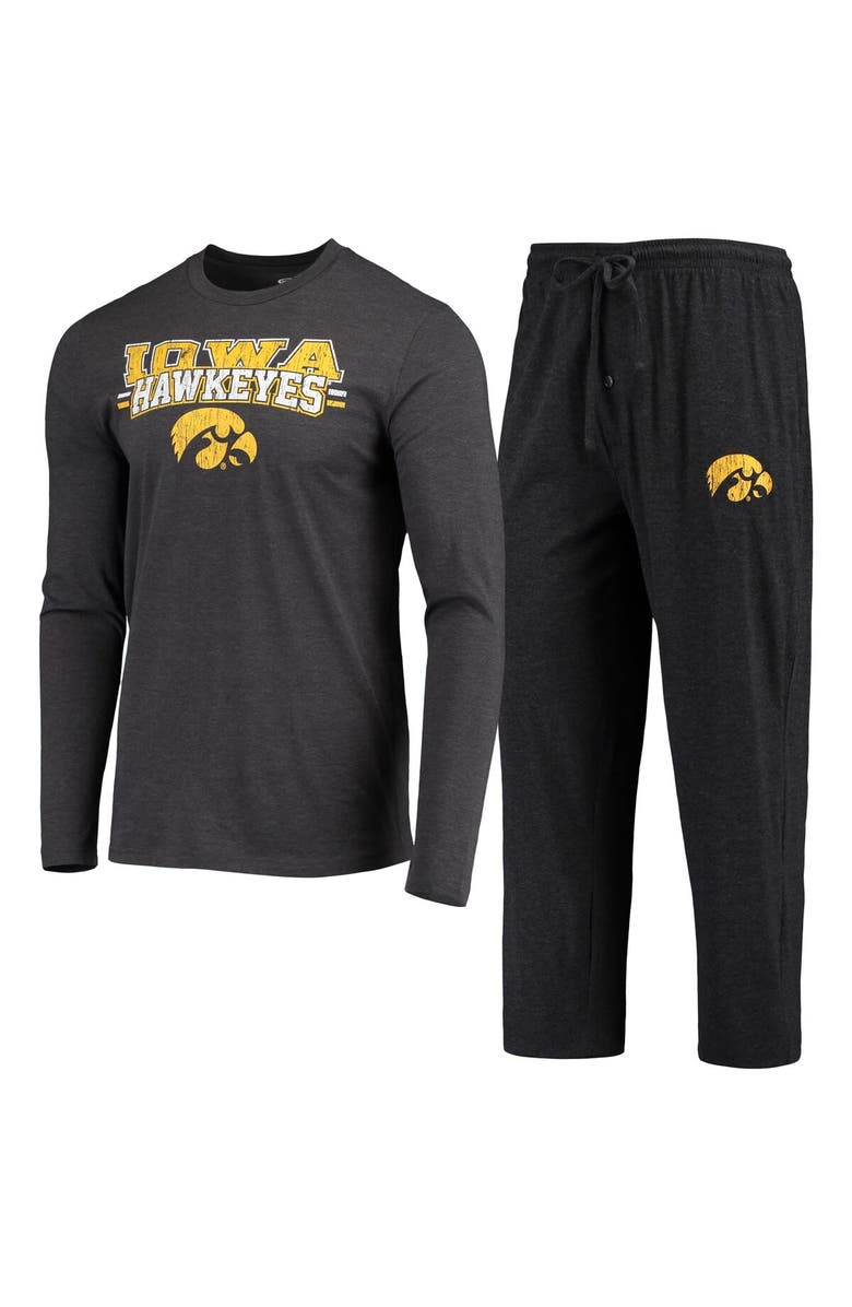 CONCEPTS SPORT Men's Concepts Sport Black/Heathered Charcoal Iowa Hawkeyes Meter Long Sleeve T-Shirt & Pants Sleep Set, Alternate, color, 