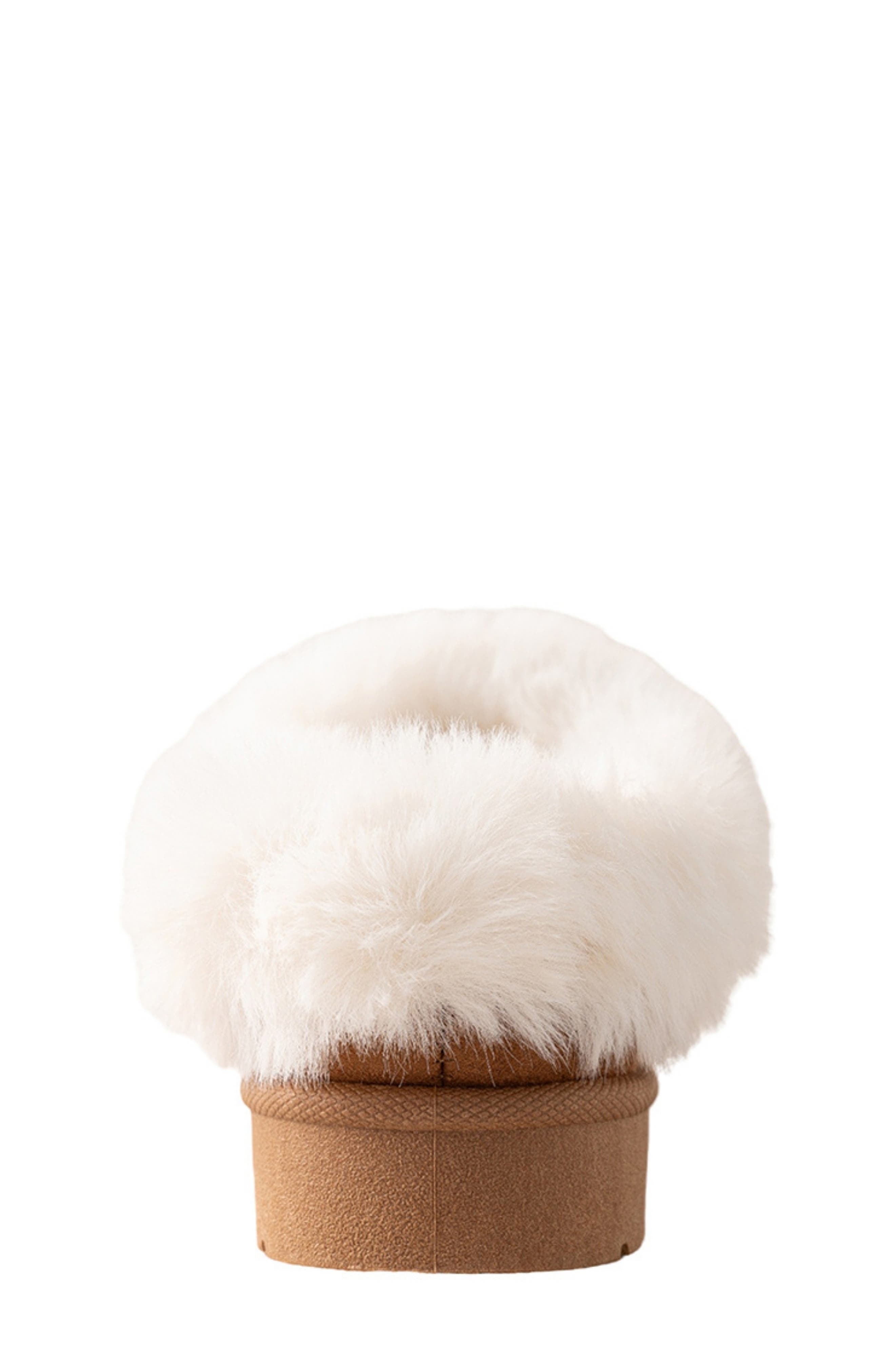 Kids' Faux Fur Trim Clog Slipper, Alternate, color, COGNAC