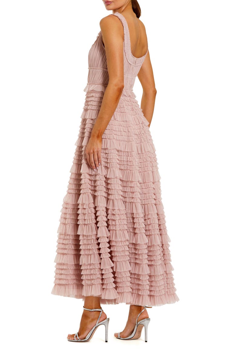 Micro Ruffle Sleeveless Scoop Neck Tiered Maxi Dress, Alternate, color, Rose