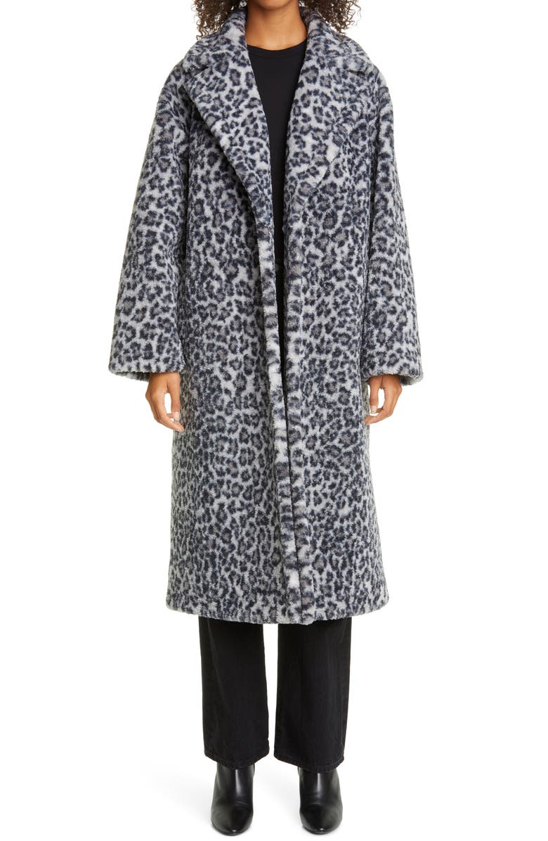 Stand Studio Maria Long Leopard Print Faux Fur Coat, Main, color,