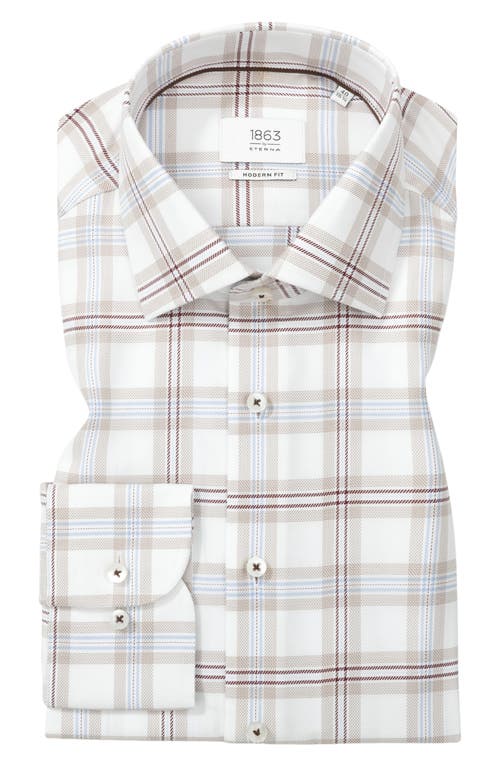 1863 By Eterna Modern Fit Plaid Non-iron Cotton Dress Shirt In White
