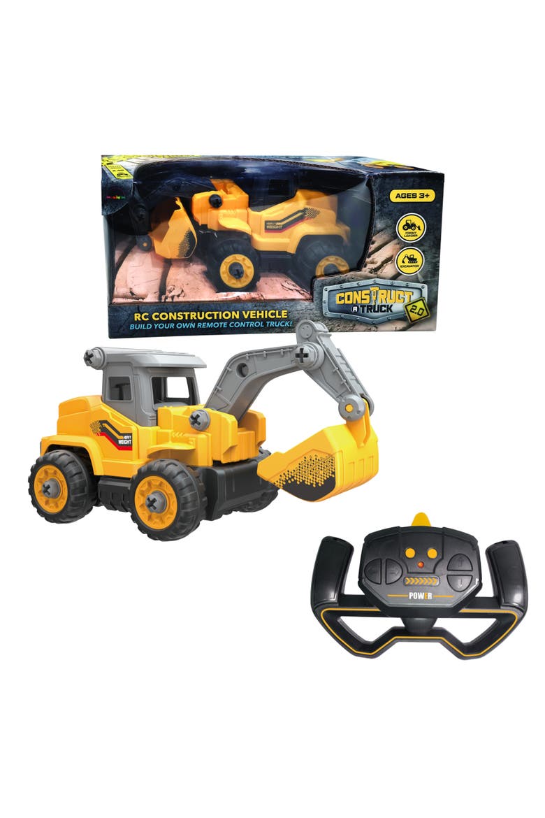Construct A Truck 2.0 Excavator. Remote Control Take Apart Truck Toys For Kids. Educational STEM RC Car Building Set. Electric Digger Assemble Kit & Tool Included, Main, color, Yellow