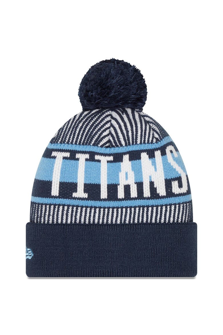 Men's New Era Navy Tennessee Titans Striped Cuffed Knit Hat with Pom, Alternate, color, Navy