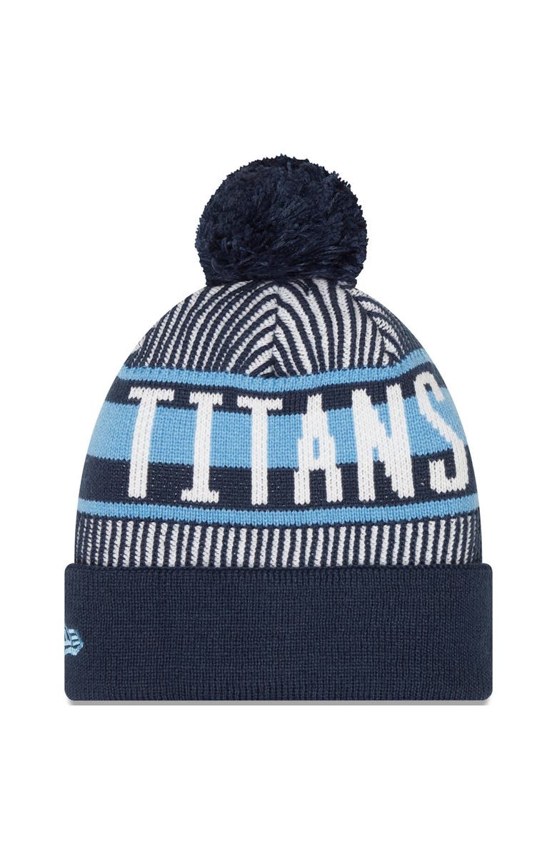New Era Men's New Era Navy Tennessee Titans Striped Cuffed Knit Hat with Pom, Alternate, color, Navy