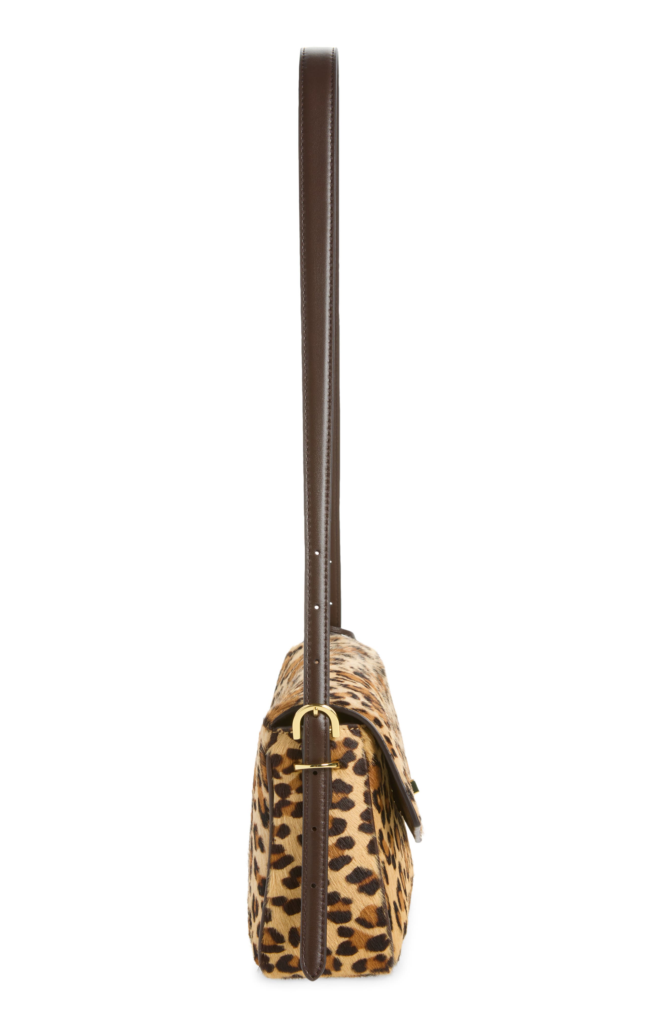 Haircalf Shoulder Bag, Alternate, color, DARK BROWN/ LEPORD PRINT