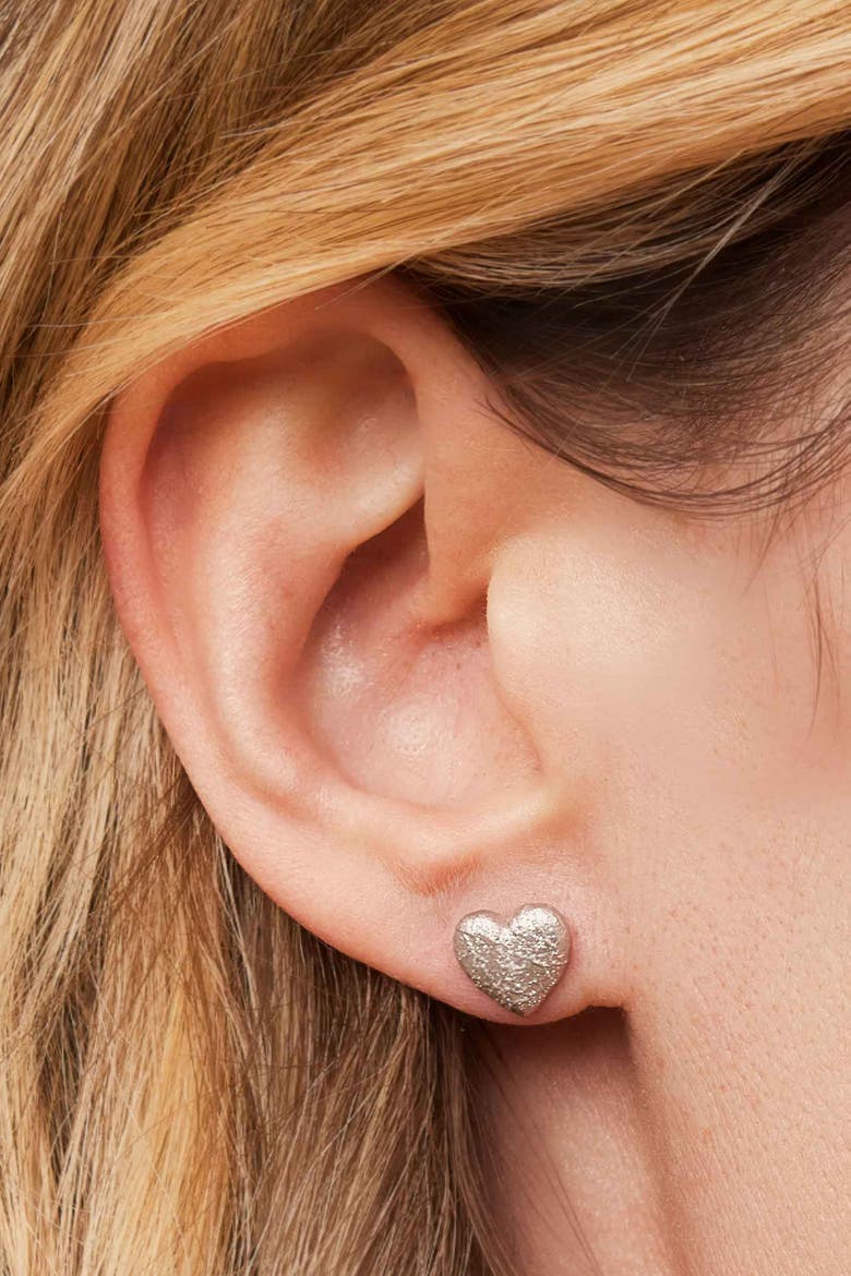Sterling Silver Shimmering Heart Studs, Alternate, color, Sterling Silver