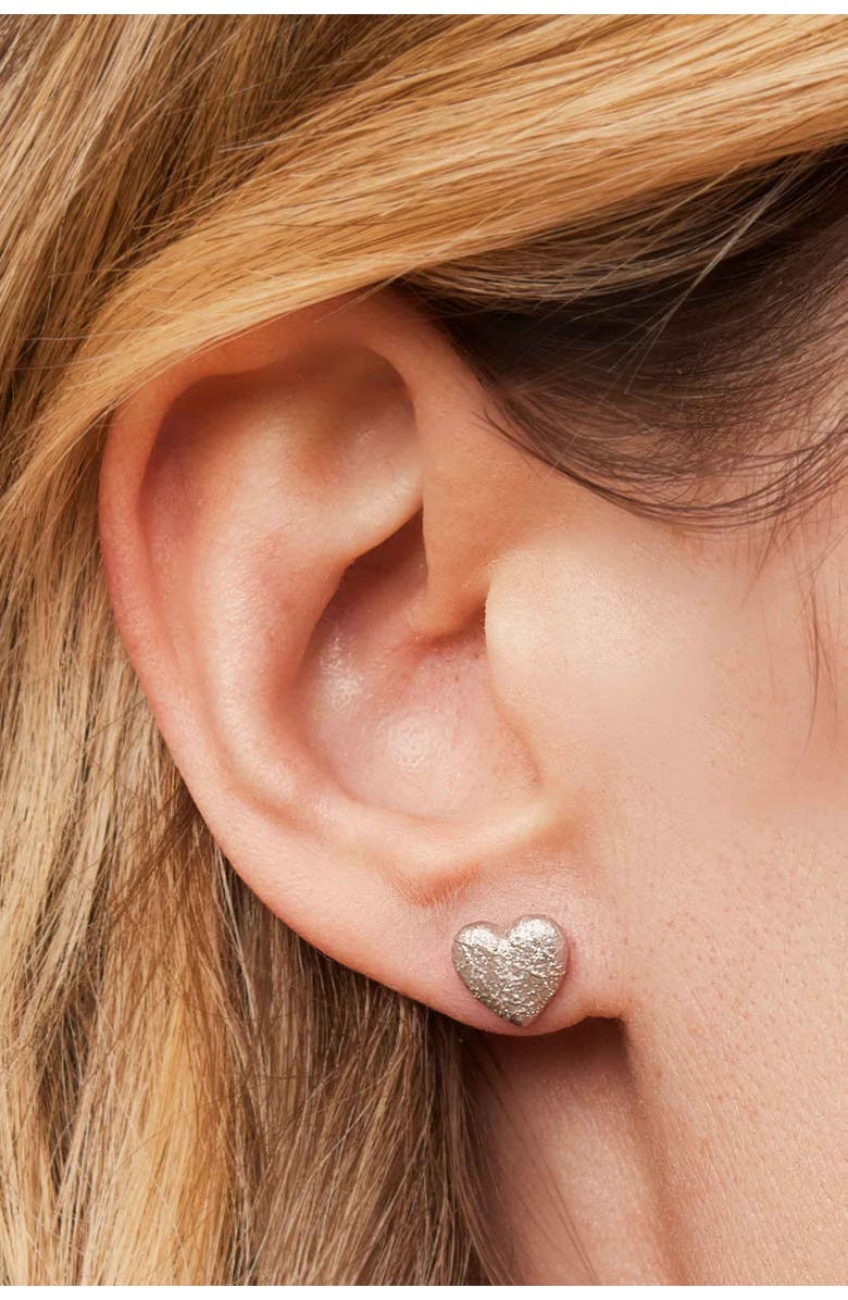 Oradina Sterling Silver Shimmering Heart Studs, Alternate, color, Sterling Silver