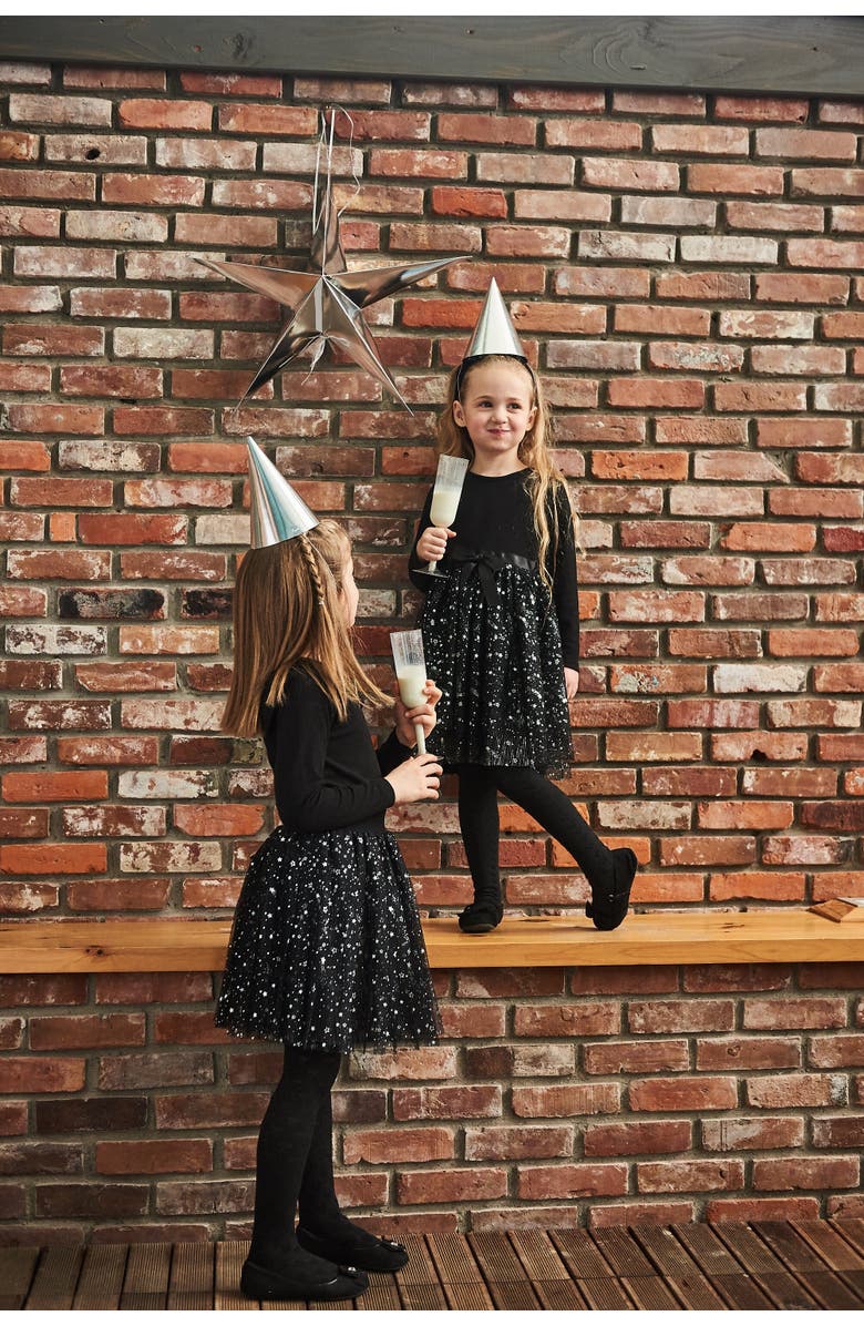 Deux par Deux Baby Girl's Bi-Material Dress With Glittering Tulle Skirt Black, Alternate, color, 