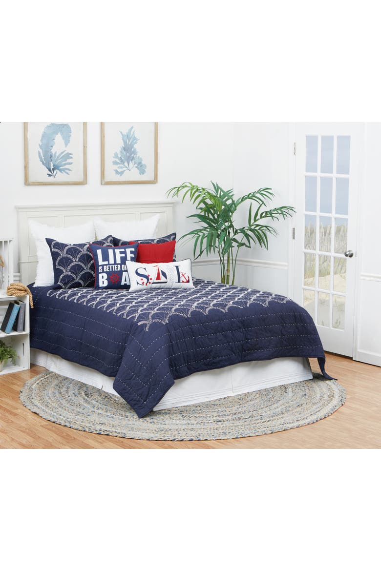 Scallop Cotton Quilt Set  - Reversible and Machine Washable, Alternate, color, Blue