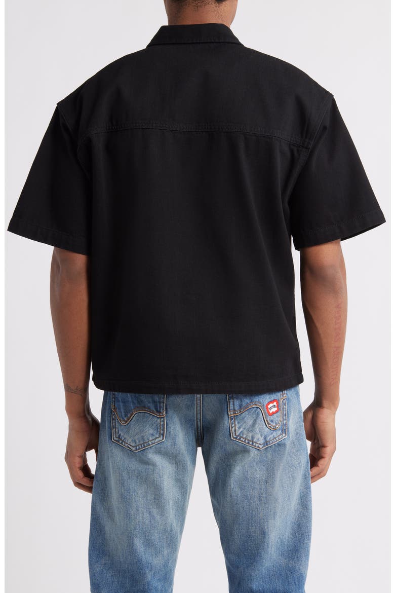Running Dog Short Sleeve Denim Graphic Button-Up Shirt, Alternate, color, BLACK CARAMEL