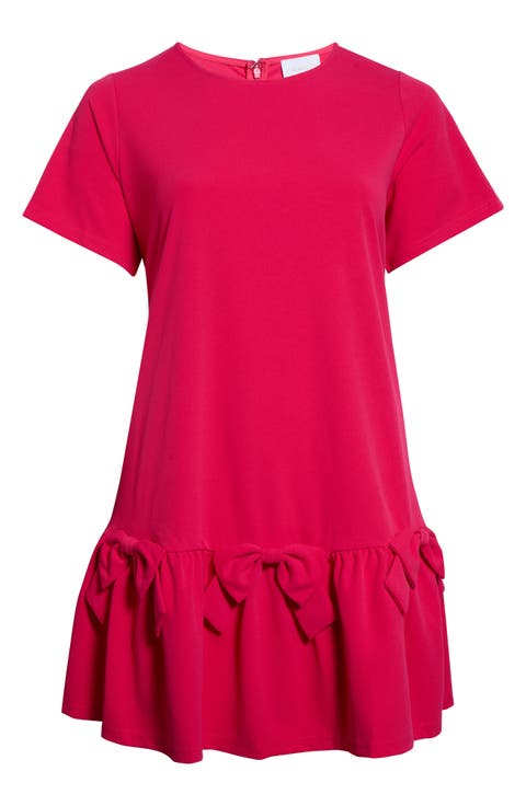 Bow Drop Waist Ruffle Shift Dress