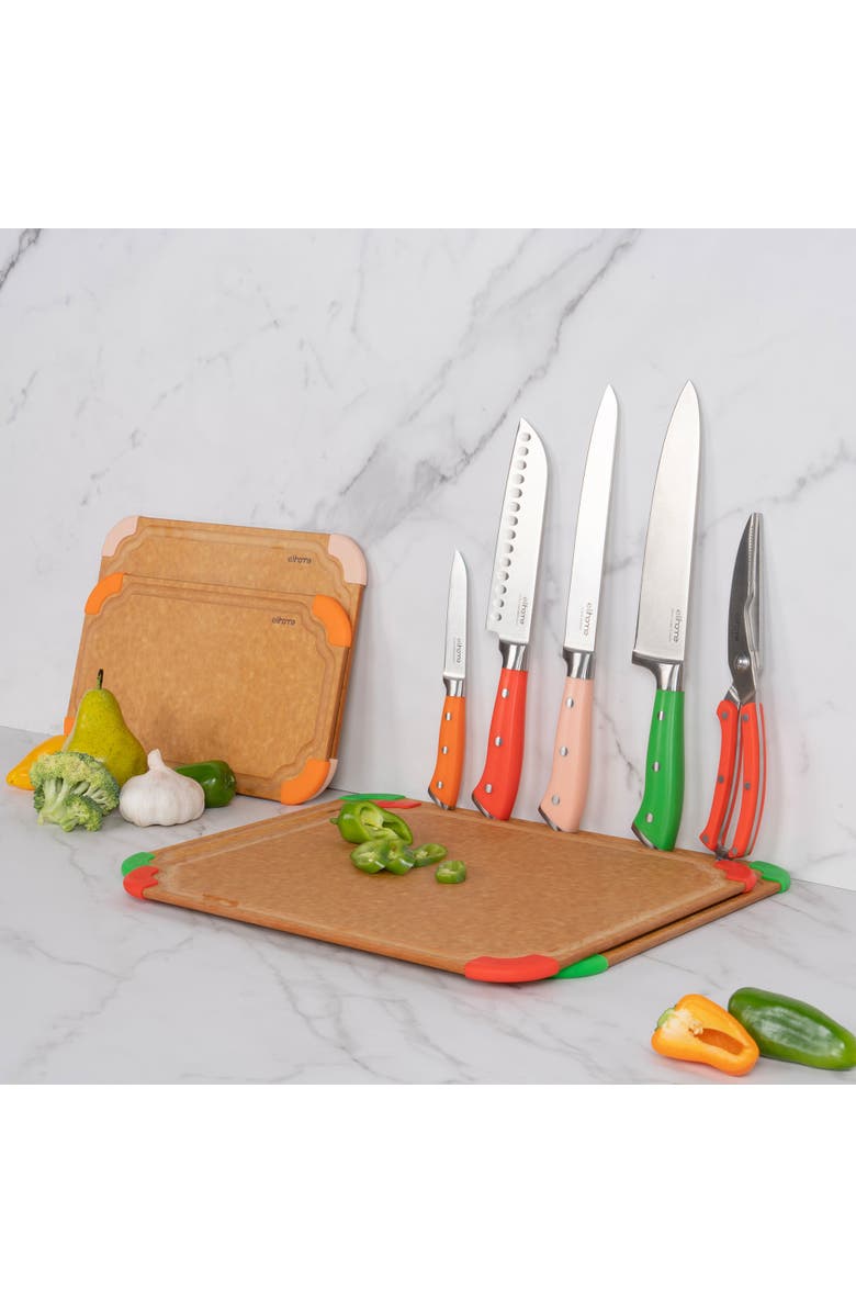 Eli Home 9 Piece CuttingWise Cutting Boards + Knife Set, Alternate, color, Brown