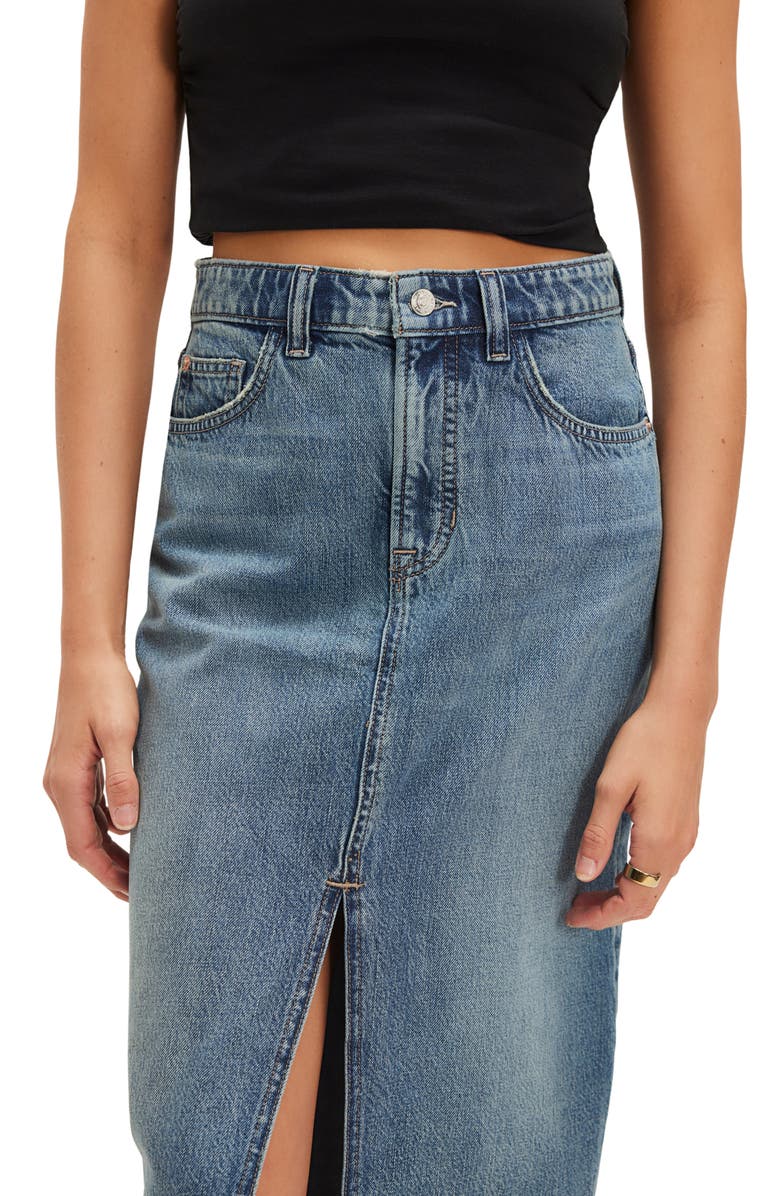 Free People Nothing Better Denim Maxi Skirt, Alternate, color, Little Things