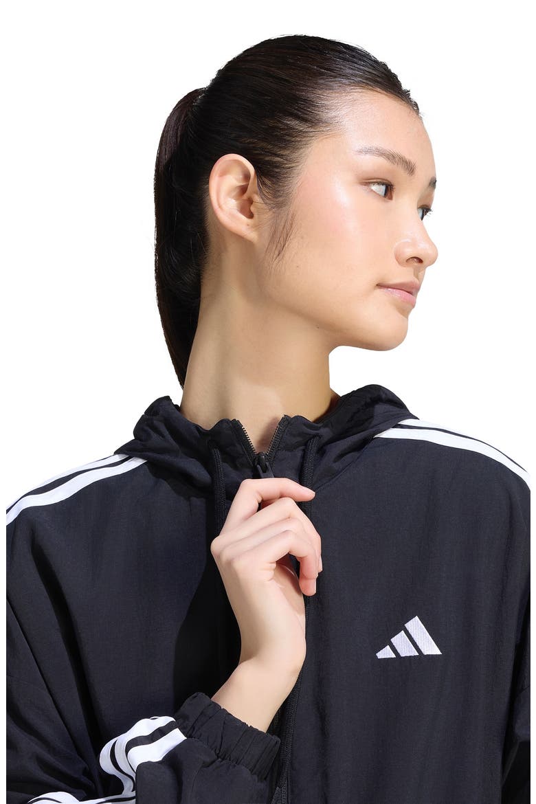 Essentials 3-Stripes Woven Windbreaker, Alternate, color, BLACK/WHITE