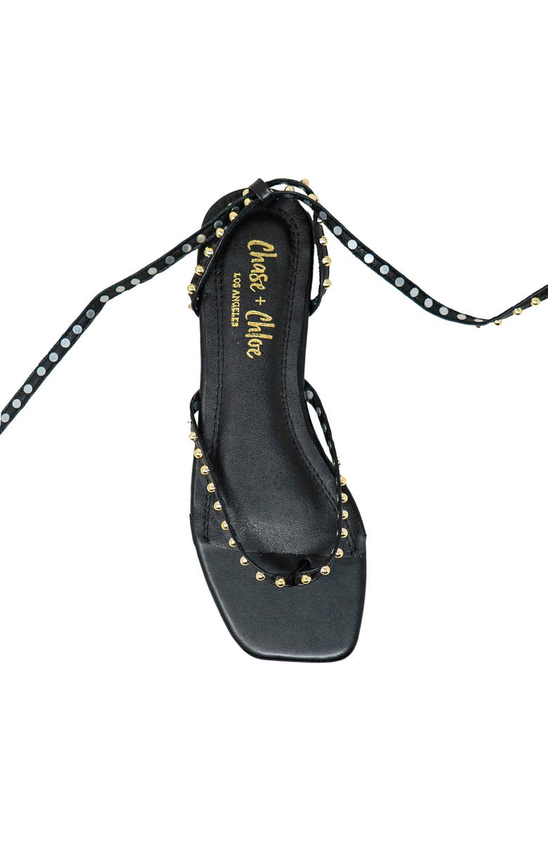CHASE AND CHLOE Eve Studded Ankle Wrap Sandal, Alternate, color, Black Pu