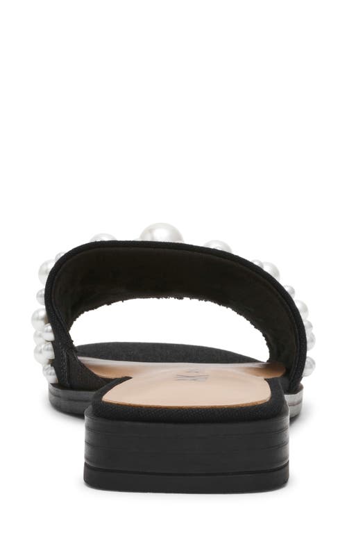 Anne Klein Eugenie Faux Pearl Slide Sandal In Black Canvas