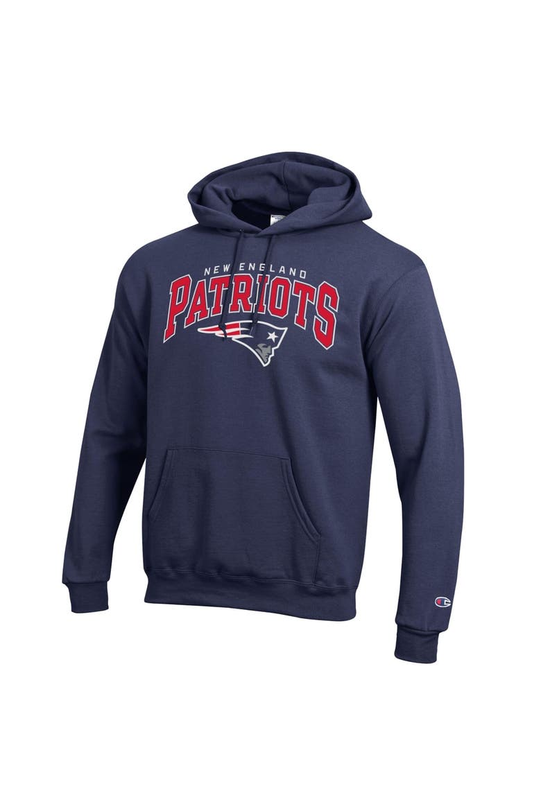 Men's Champion Navy New England Patriots Powerblend Arch over Logo Hoodie, Alternate, color, Navy