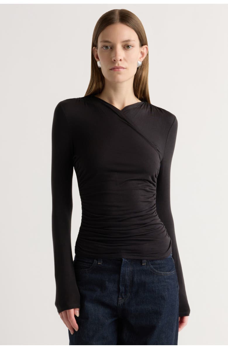 Modern Citizen Lilou Wrap-Neck Long-Sleeve Tee, Alternate, color, Black