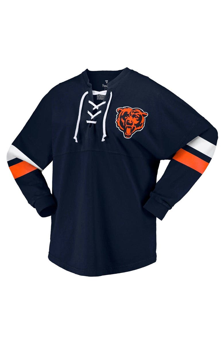 FANATICS Women's Fanatics Branded Navy Chicago Bears Spirit Jersey Lace-Up V-Neck Long Sleeve T-Shirt, Alternate, color, Navy