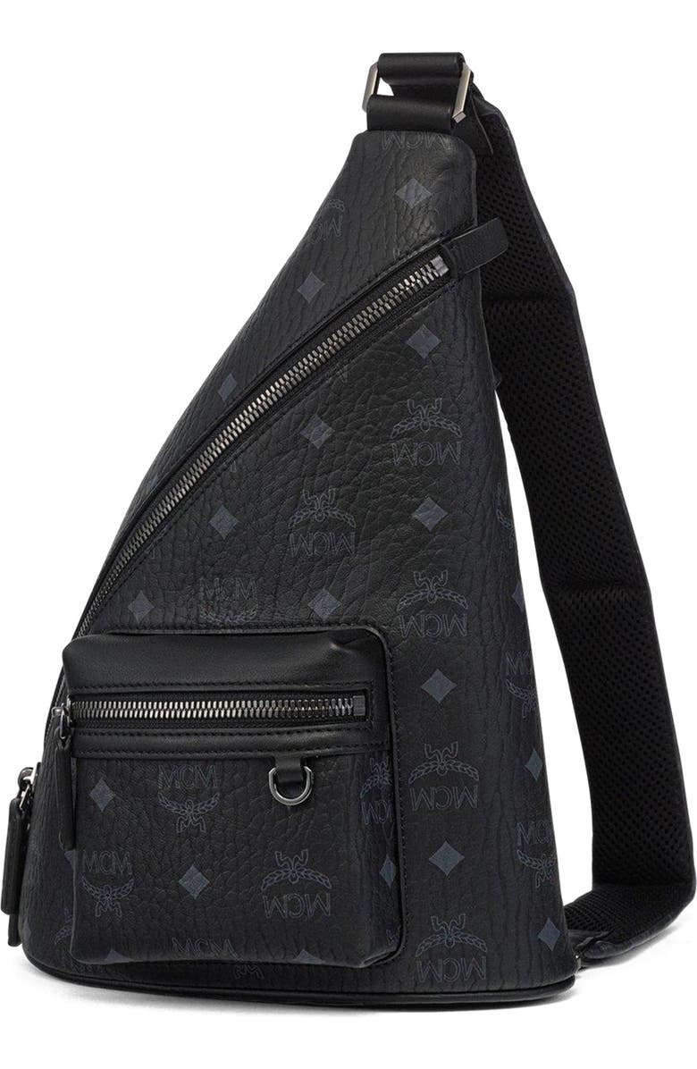 MCM Mini Aren Sling in Visetos, Alternate, color, Bk
