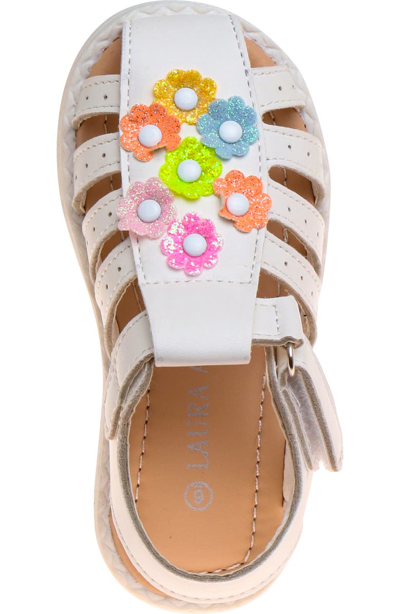 Laura Ashley Flower Detail Closed Toe Toddler Sandals, Alternate, color, White