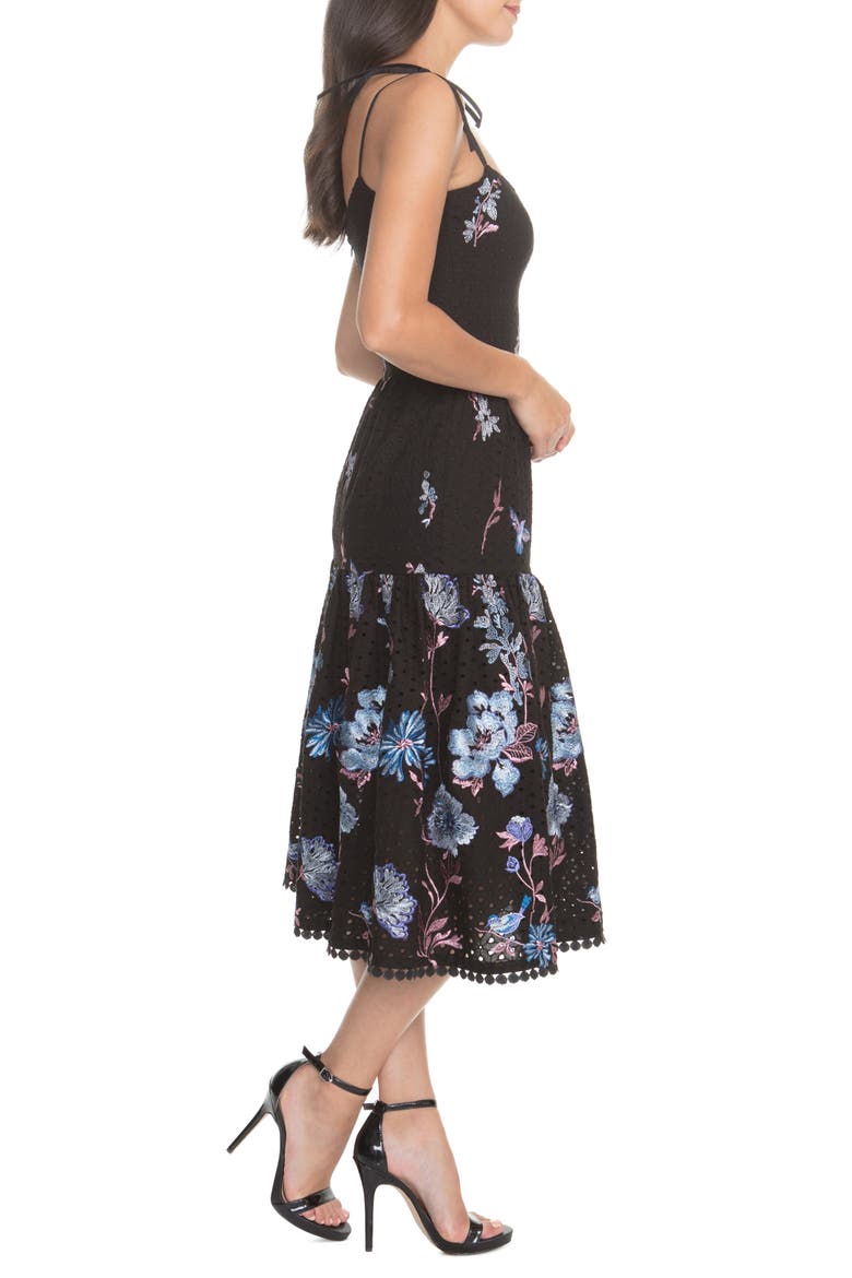 Abbie Floral Embroidered Eyelet Sundress, Alternate, color, BLACK/ PINK FLORAL