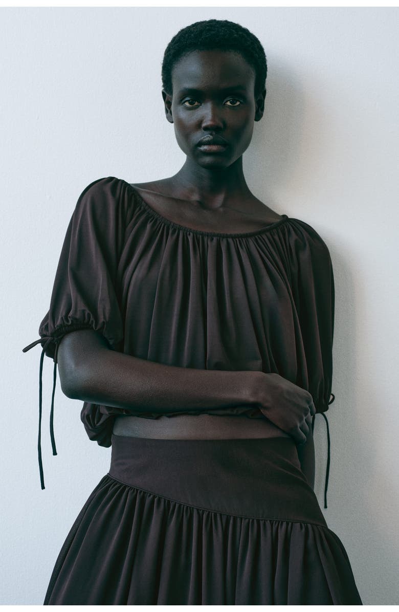 H&M Draped Drawstring-detail Top, Alternate, color, Dark Brown