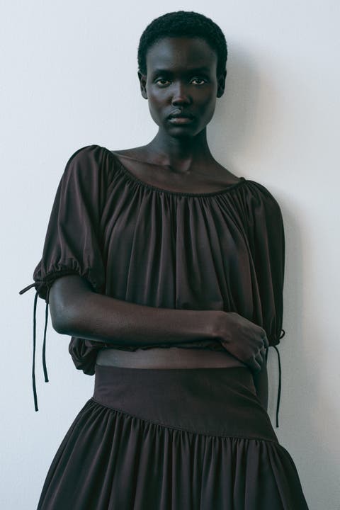 Draped Drawstring-detail Top