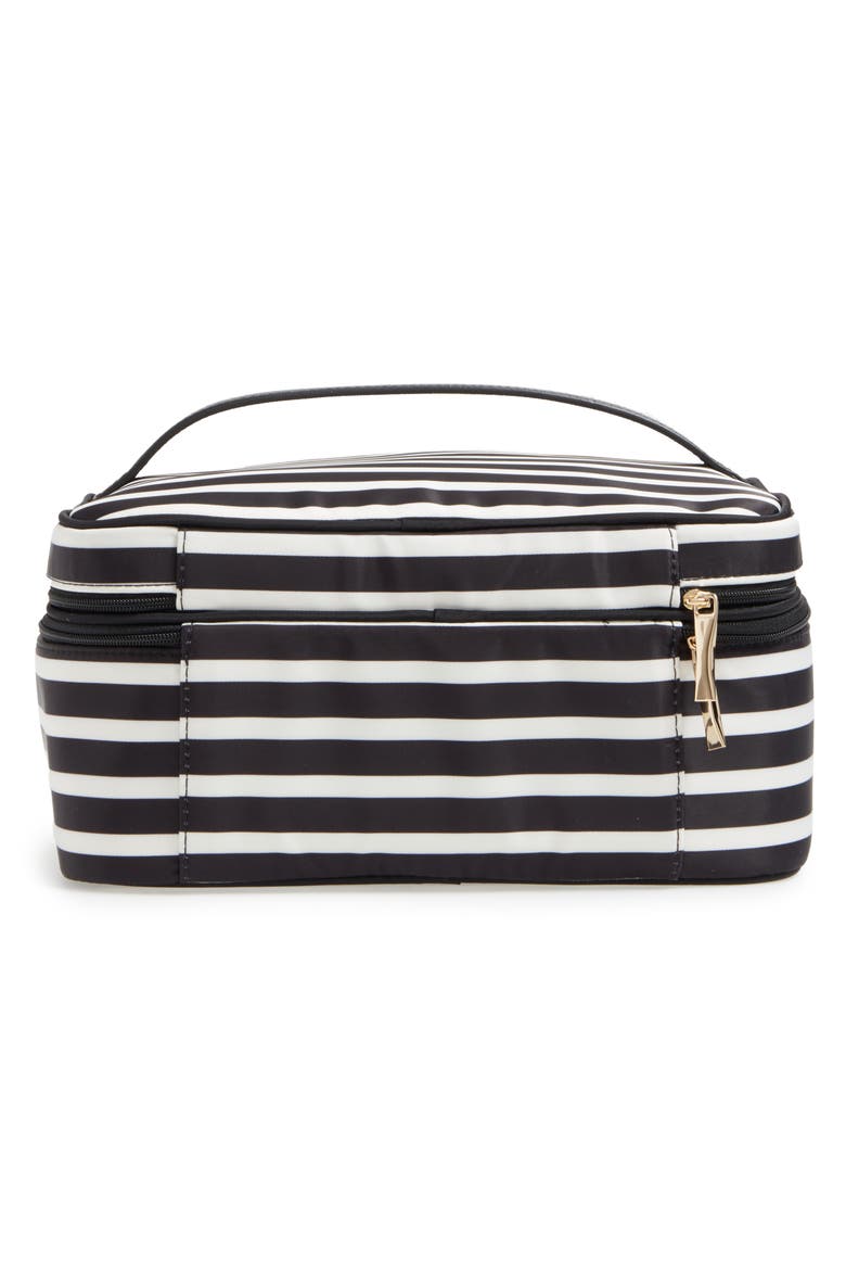 micah nylon cosmetics case, Alternate, color, BLACK/ CLOTTED CREAM