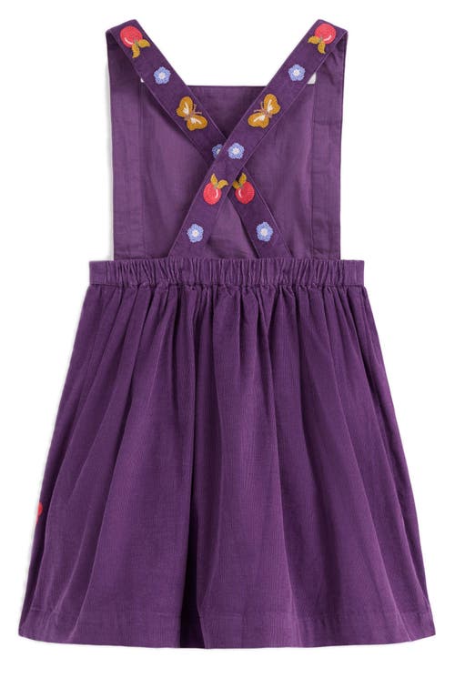 Mini Boden Kids' Embroidered Corduroy Pinafore Dress In Purple