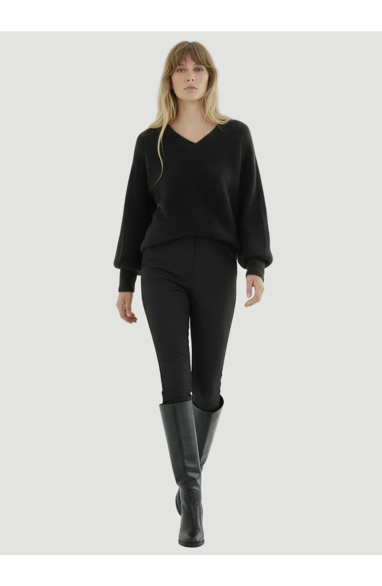 Majestic Filatures Ultra Soft Knit Long Sleeve V-Neck Sweater, Alternate, color, Noir