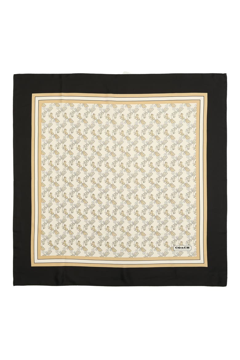 Horse & Carriage Print Silk Square Scarf, Alternate, color, BLACK/BEIGE