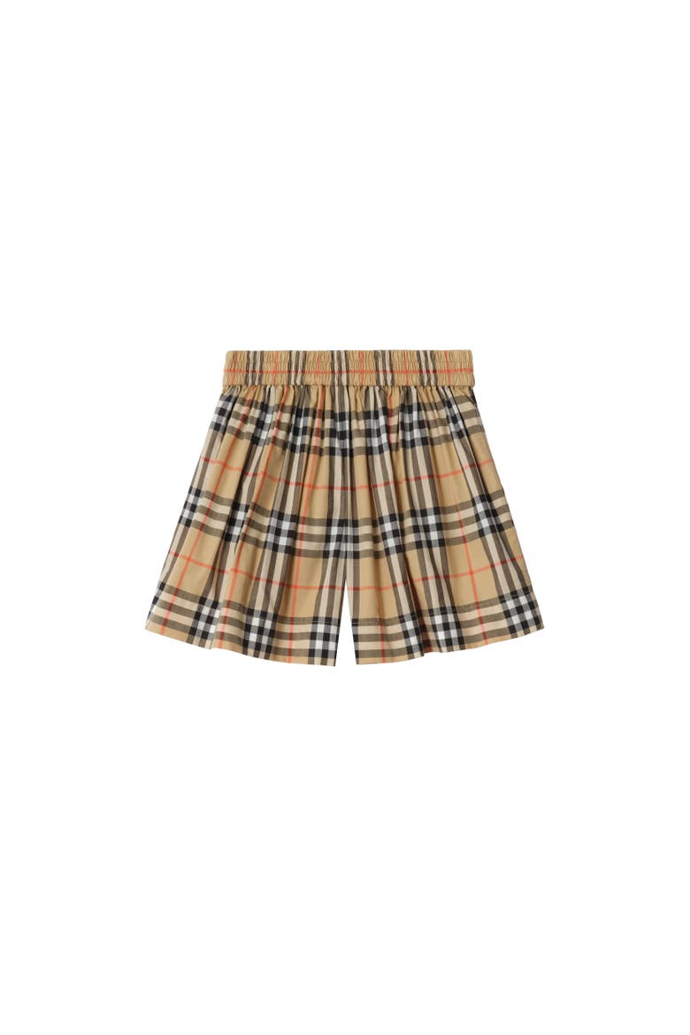 Girls' Check Cotton Shorts, Alternate, color, Sand beige
