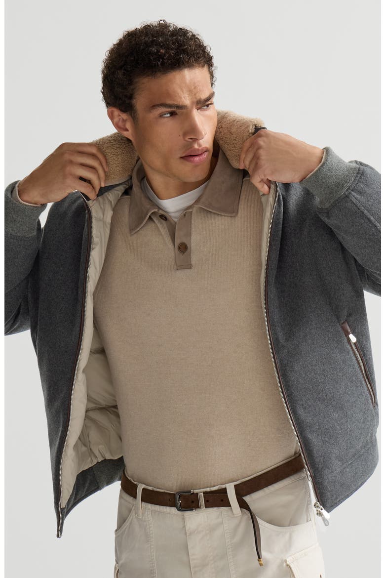Bonded wool flannel down jacket with detachable hood, Alternate, color, Dark Grey