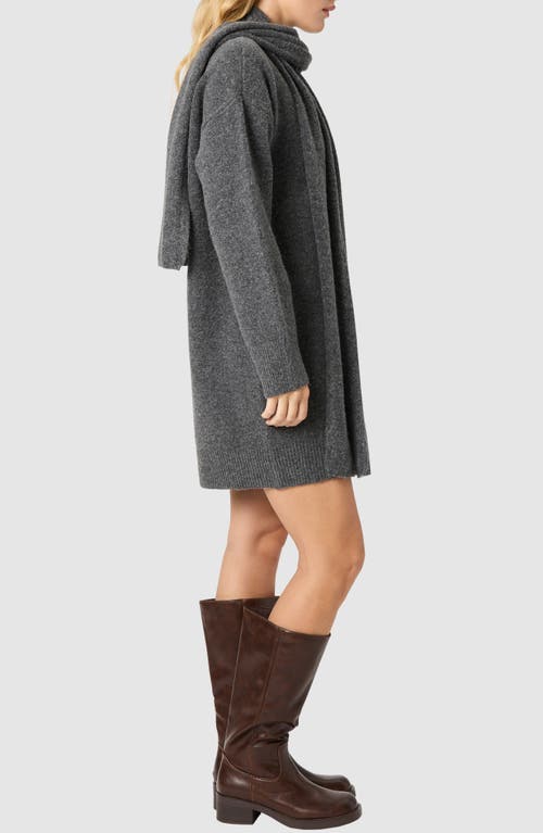 Lush Long Sleeve Sweater Dress With Scarf In Gray