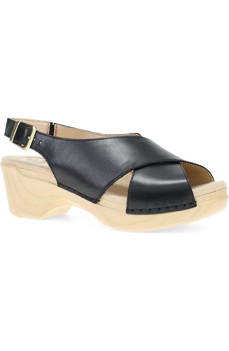 Dansko Sloane Slingback Platform Sandal, Main, color, Black Calf