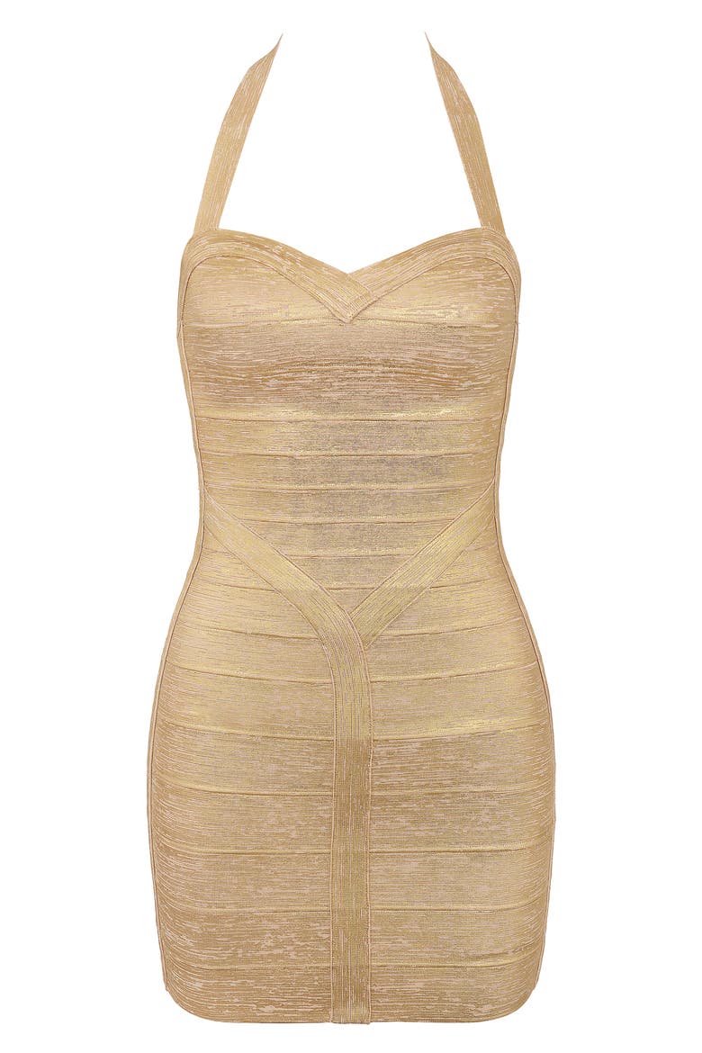 The Supermodel Halter Neck Bandage Minidress, Alternate, color, GOLD FOIL