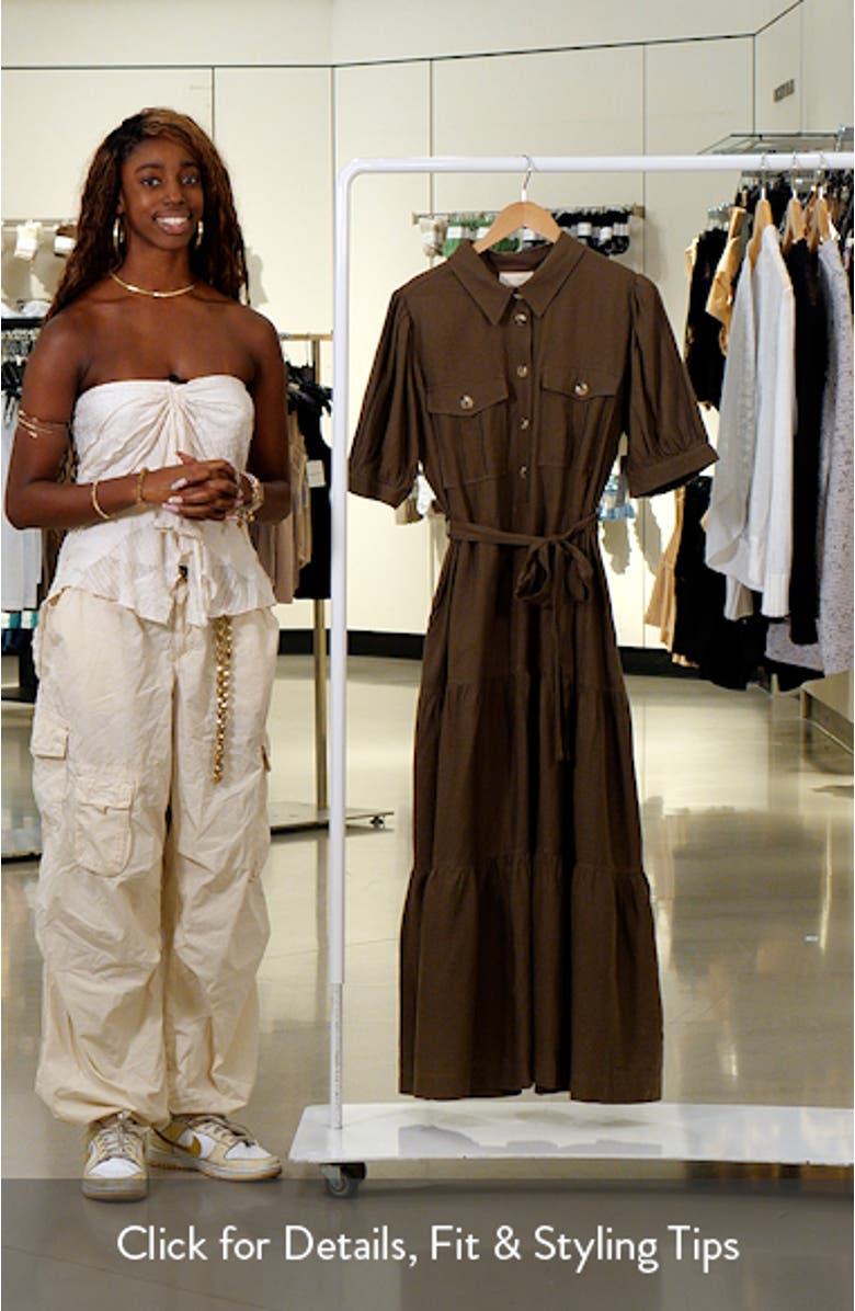 Puff Sleeve Linen Blend Maxi Shirtdress, sales video thumbnail