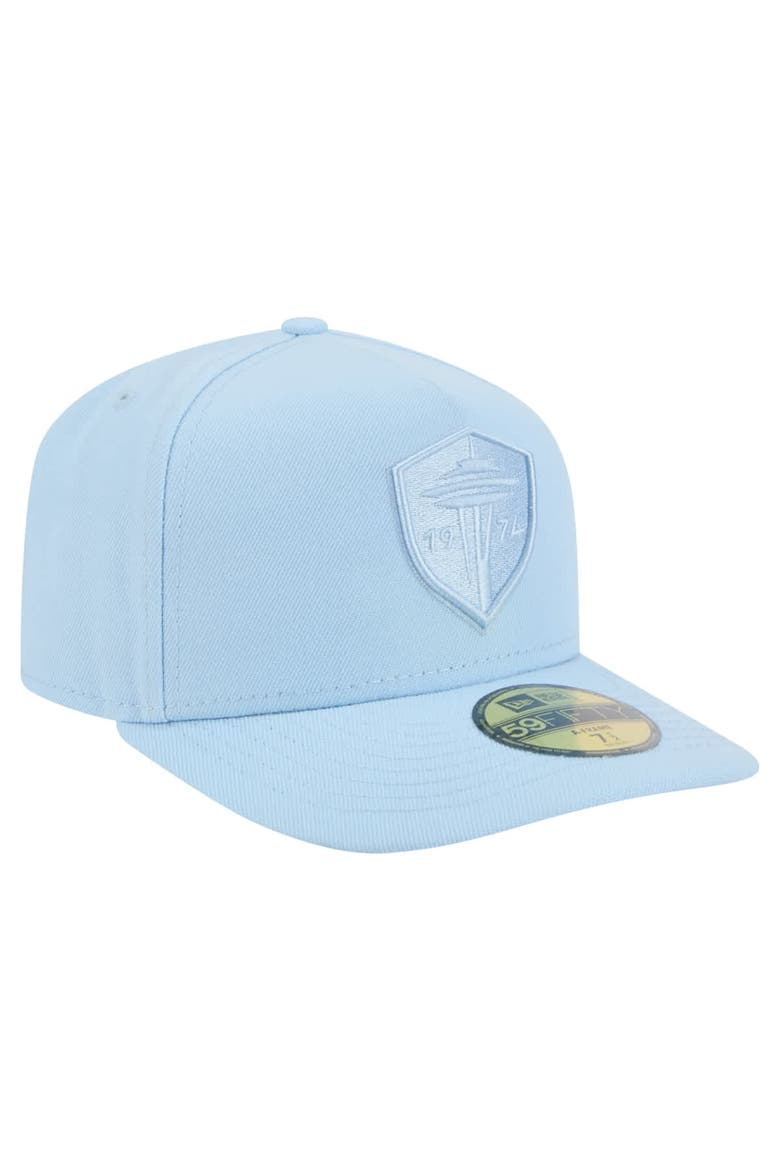 Men's New Era Light Blue Seattle Sounders FC Color Pack A-Frame 59FIFTY Fitted Hat, Alternate, color, Light Blue