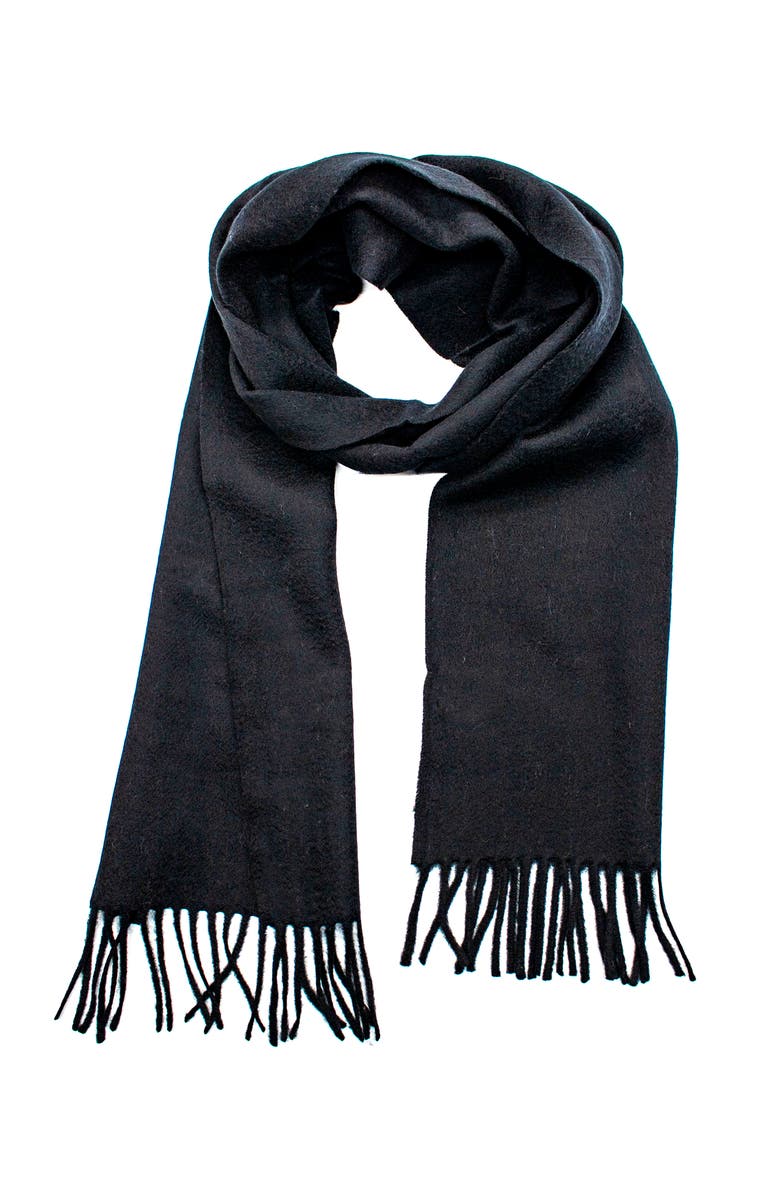 Portolano Cashmere and Wool scarf with fringes, Main, color, Black