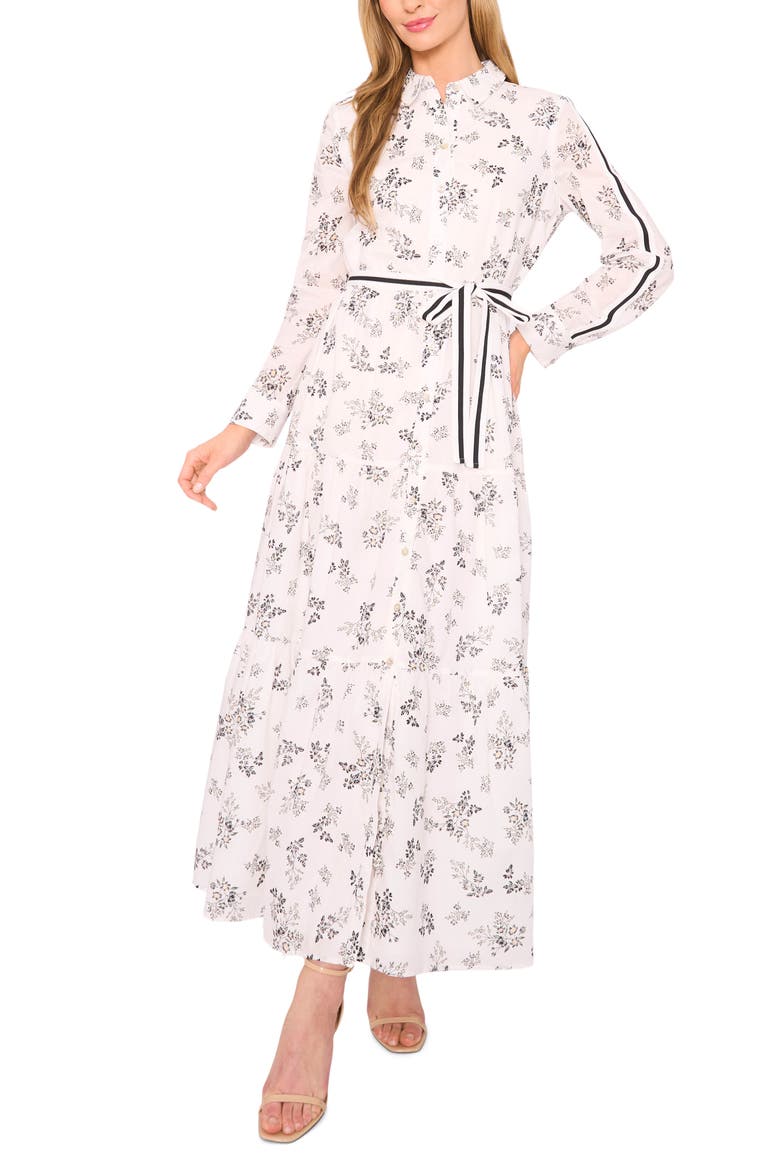 Floral Long Sleeve Cotton Maxi Shirtdress, Main, color, NEW IVORY