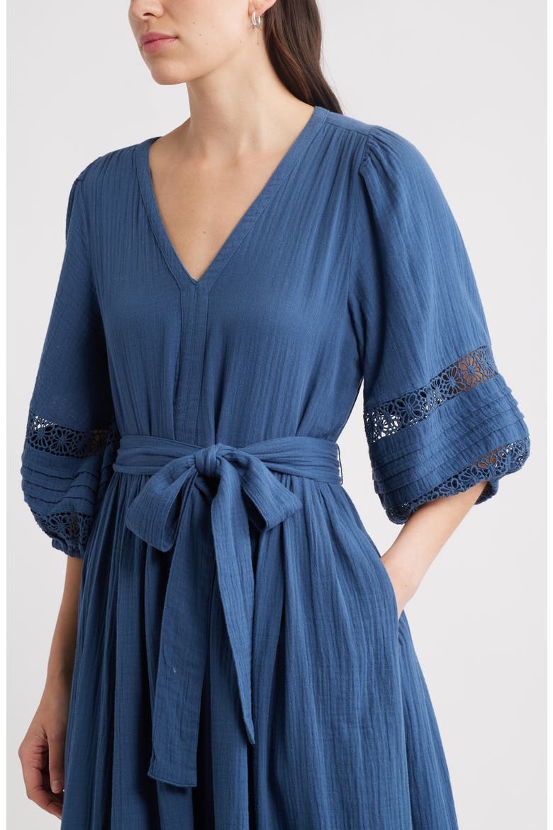 Belted Cotton Maxi Dress, Alternate, color, NAVY DENIM