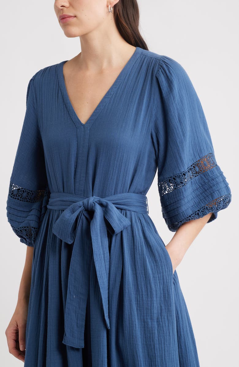 Caslon<sup>®</sup> Belted Cotton Maxi Dress, Alternate, color, Navy Denim