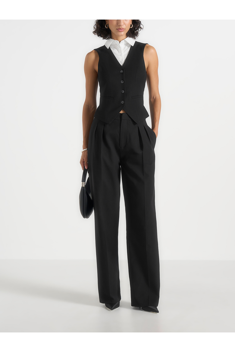 Irene Collar Detail Cinched Suit Vest, Main, color, Black/White