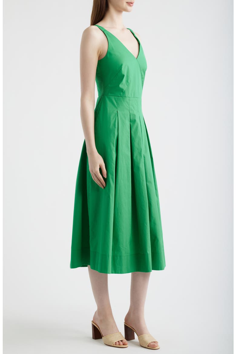 Pleated Cotton Dress, Alternate, color, APPLE GREEN