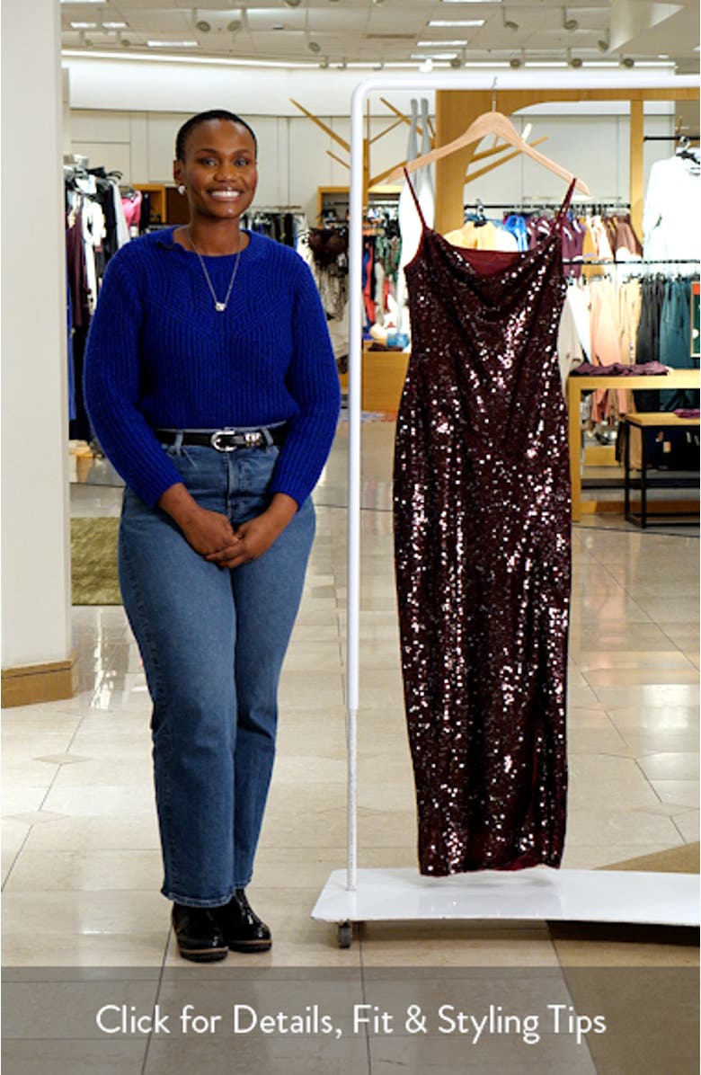 Sequin Cowl Neck Maxi Cocktail Dress, sales video thumbnail