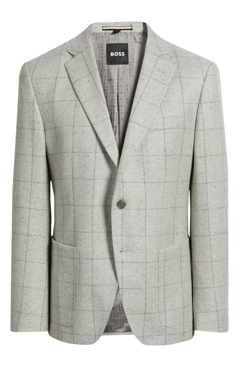 BOSS Hutson Slim Fit Windowpane Wool Blend Sport Coat, Alternate, color, Open Grey