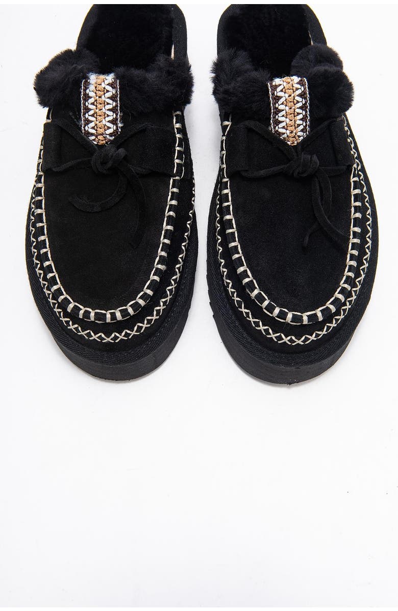 Forever & Always Shoes Yalina Leather Platform Moccasin Slippers, Alternate, color, Black Suede Leather