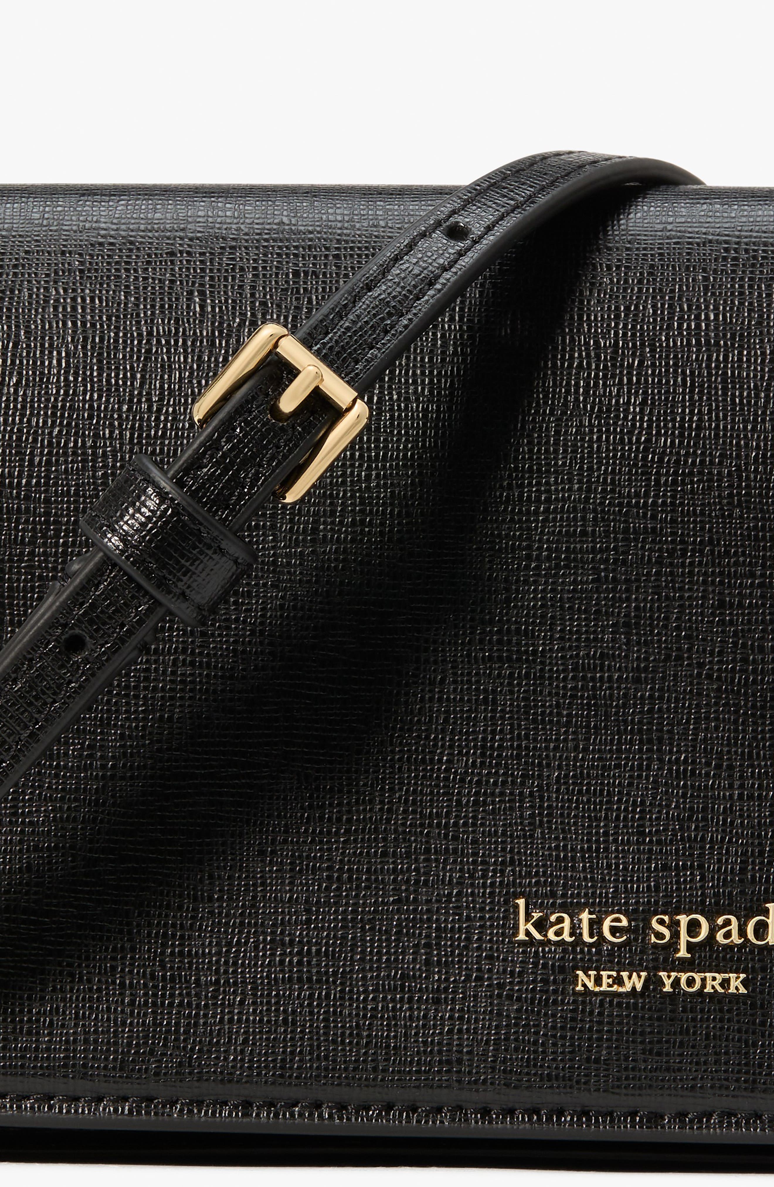 Kate Spade New York devin saffiano flap clutch, Alternate, color, Black